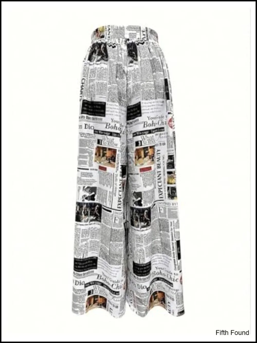 Women's Wide Leg Palazzo Pants with Newspaper Print Elastic Waist Loose Fit